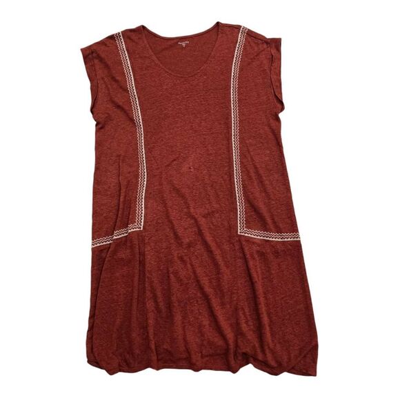 Garnett Hill Midi Shift Dress Women's Medium Burgundy 100% Organic Linen Embroid - Picture 2 of 8